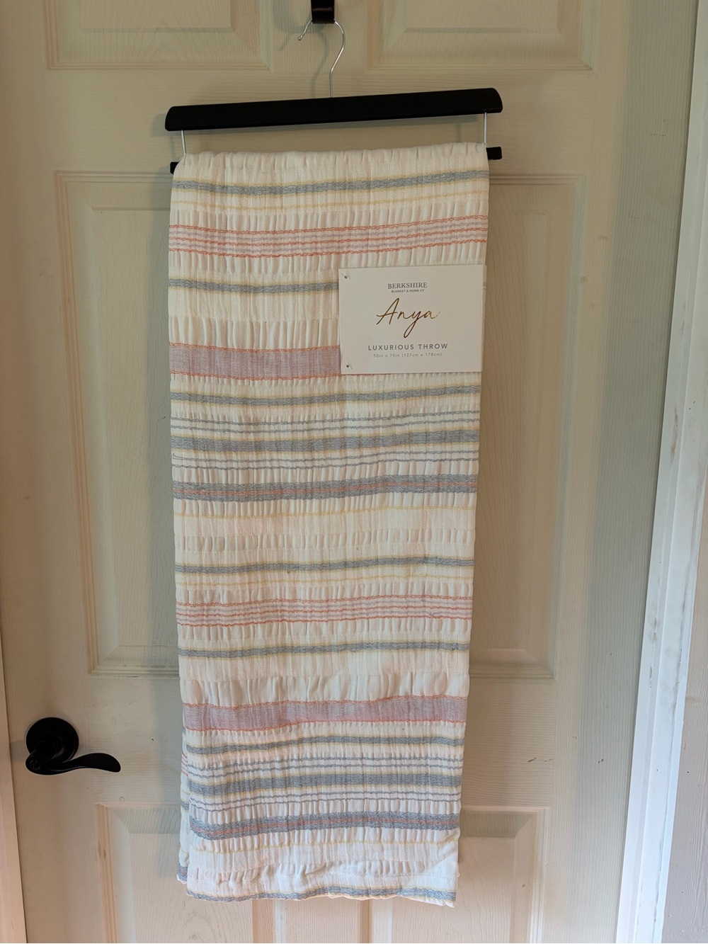 NEW Berkshire Anya Cream Striped Luxurious Throw
